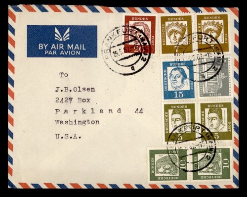 DR WHO 1952 DEUTSCHLAND PAAR FRANKFURT LUFTPOST NACH USA M41270