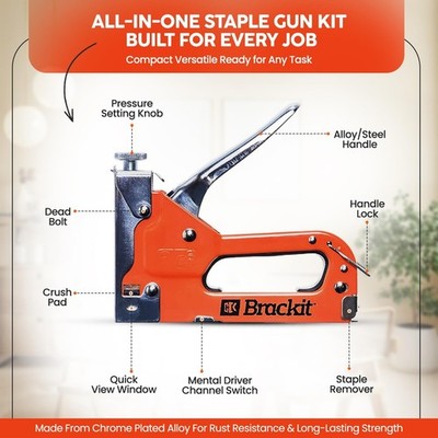Brackit 5 in 1 Schwerlast Tacker mit Klammern & Tackerentferner