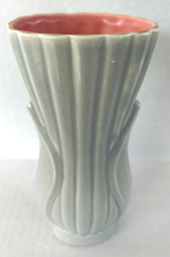 Vintage Red Wing Pottery Vase Grey With Pink Interior Mid Century