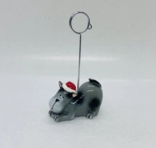 Vintage Gray Moose Picture Note Holder Santa Hat 4.5”Christmas Decor C3