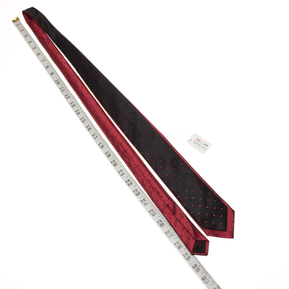 Italo Ferretti 全新带标签 Two in One 领带黑色/红色圆点 100% 真丝 — 第 3/4 张图片