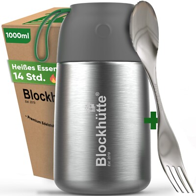 Blockhütte Edelstahl Thermobehälter für Essen I Mit Göffel I Isolierbehälter