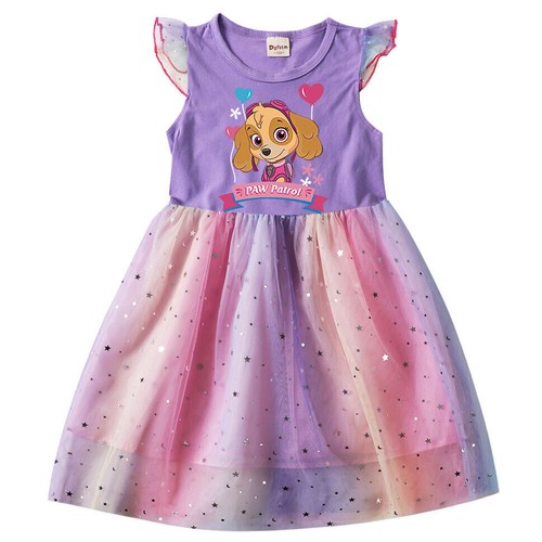 Kids Girls Cartoon characters Rainbow Mesh Dress Princess T-Shirt Tutu Dress UK - Picture 33 of 38