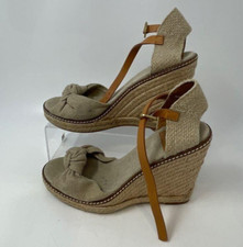 Tory Burch Macy Beige Ankle Strap Wedge Espadrille Sandals Size 7
