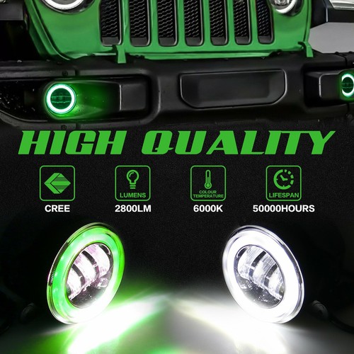 Pair Green LED Fog Light DRL Angel Eye Halo Ring Fit 2007-2018 Jeep Wrangler JK - Picture 7 of 11