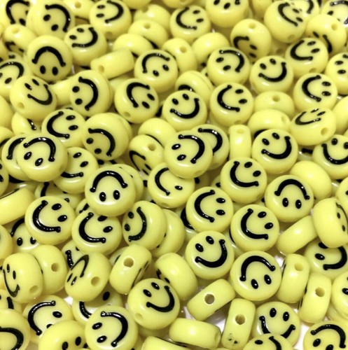 100x Smiling Happy Face 7mm Beads for Jewellery Making - Pick Your Colour - Picture 3 of 13