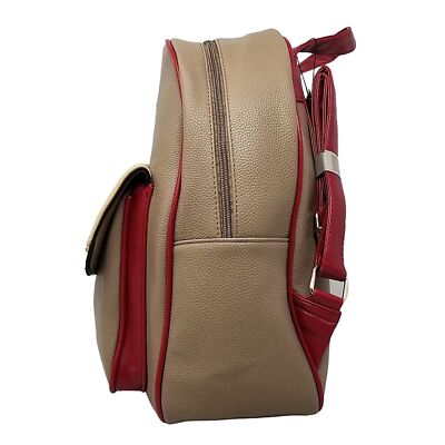 Queen Bee Taupe Red and Cream Large Pebbled Backpack Purse Queen Bee Taupe Red and Cream Large Pebbled | Mercari main image 4
