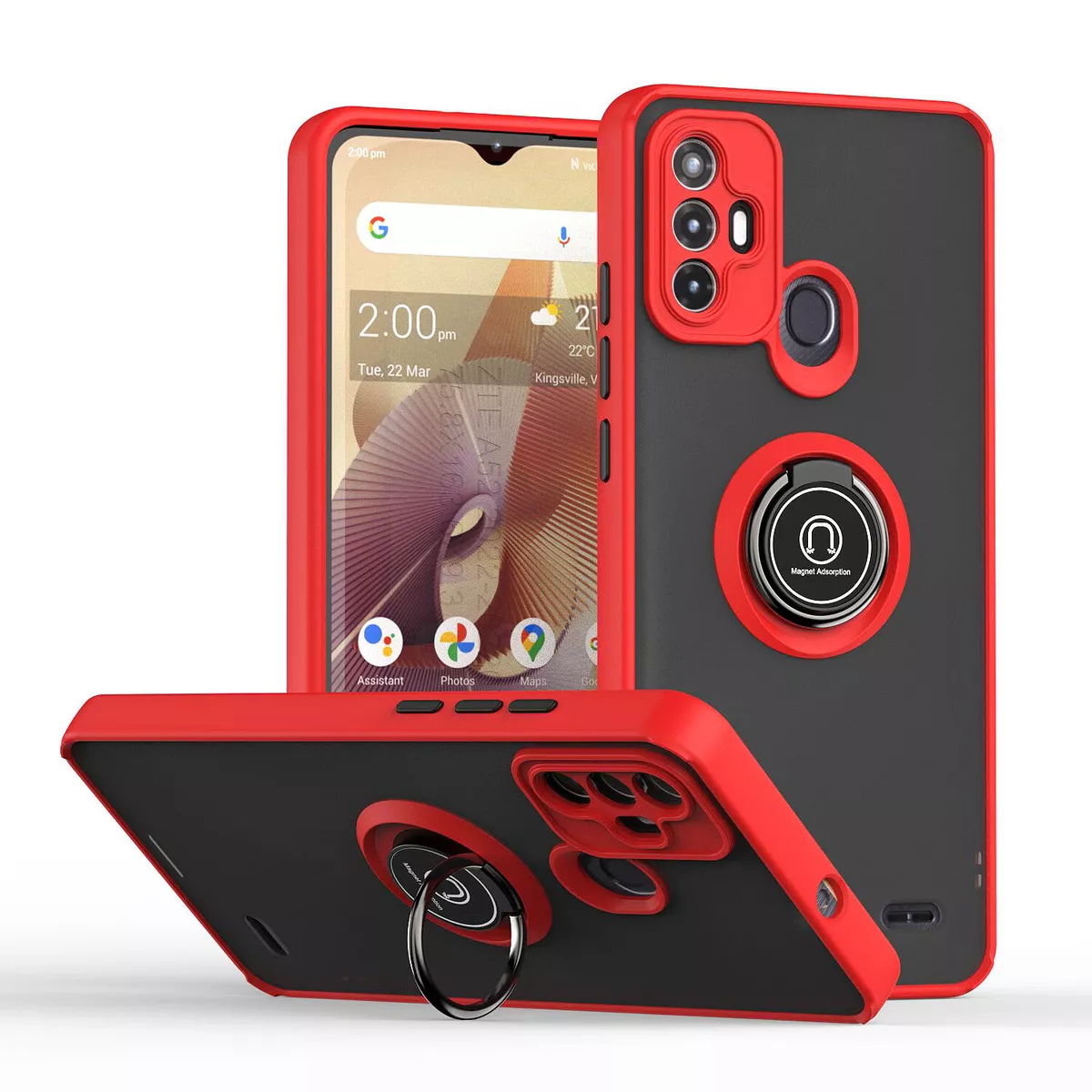For ZTE Blade A52 Shockproof Hybrid Armor Stand Ring Holder