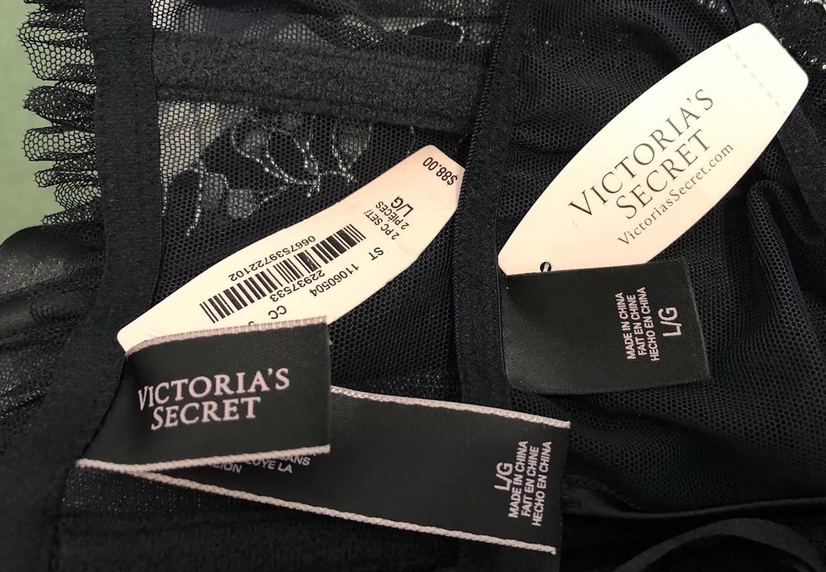 Corset Bustier & Culotte Dentelle Victoria's Secret Noir Argenté - Taille L Neuf Avec Étiquette