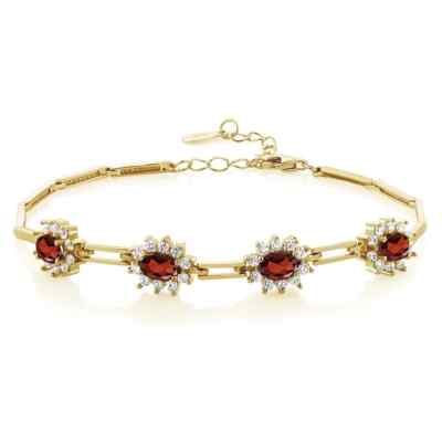 5 Ct Oval Cut Simulated Garnet Fancy Tennis Bracelet 925 Yellow Sterling Silver