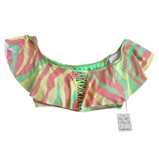 Bikini top swimsuit shirt short sleeve camo pastel ruffles Small bathing suit