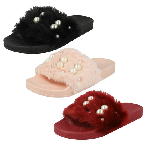 Sandalias Mule De Dama Spot On Con Perlas Y Forro De Piel Sintética F0R0098