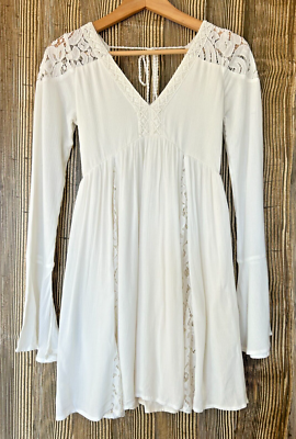 Abercrombie & Fitch Ivory Lace Babydoll Dress Boho Festival Fairy Deep V  Size XS | eBay
