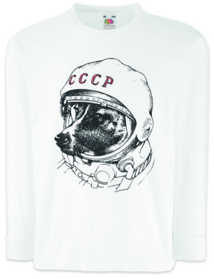 Space Dog Laika Kinder Langarm T-Shirt Russian Russia Soviet Union Astronaut