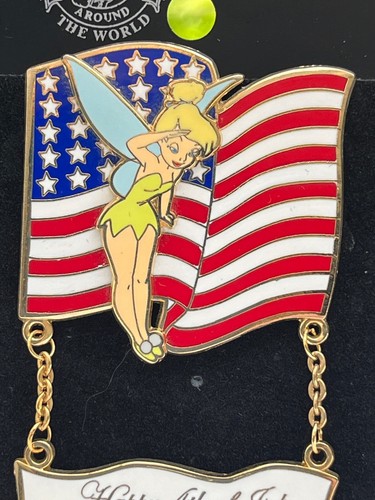 Disney Pins 2005 Tinker Bell Saluting Flag Happy 4th of July Dangle LE 2000 NEW - 第 2/7 張圖片