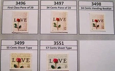 Love Letter and Rose Complete Set of 5 MNH Scott's 3496 3497 3498 3499 and 3551