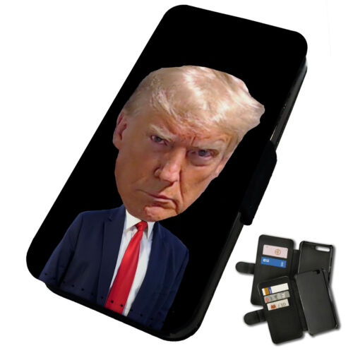 Printed Faux Leather Flip Phone Case iPhone - Bobblehead Trump - Parody 45 POTUS - Afbeelding 1 van 5