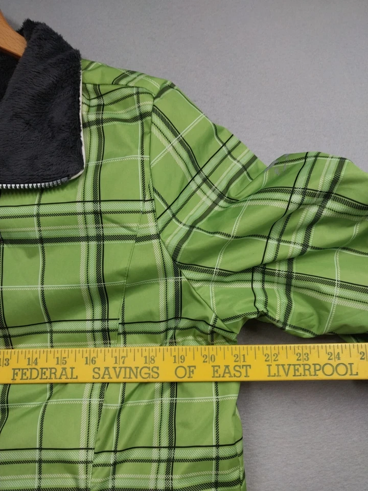 Abrigo de lluvia a cuadros verde ZeroXposur para mujer talla grande reversible gris chaqueta polar Foto 2 de 4