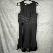 Talbots Dress Womens 16 Black Midi Pleated Bow Cocktail Holiday Neutral Classic