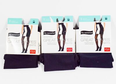 3 No nonsense Women's BLACK Opaque Shaping Tights Size Medium