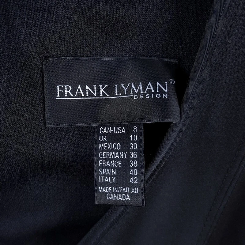 Vestido FRANK LYMAN para mujer talla 8 negro calce acampanado tejido elástico cremallera espalda encogerse de hombros Foto 3 de 4