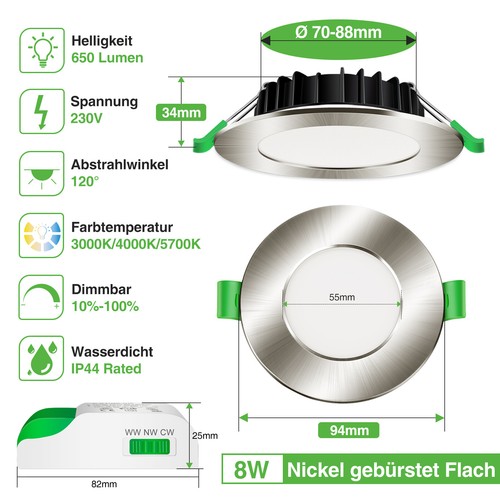 Foco empotrado LED 8W/10W CCT techo regulable luz puntual baño plano cocina - Imagen 15 de 20