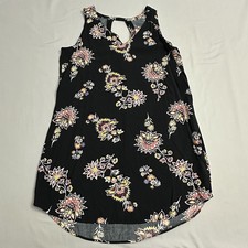 Old Navy Dress Womens Large L Black Floral Sleeveless Keyhole Short Curved Hem
