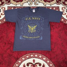 Bayside US Navy Eagle Crest A Global Force For Good T Shirt Size L Made In USA