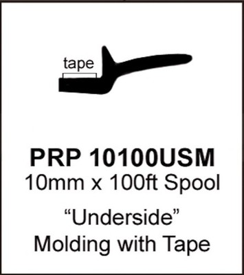 New Universal PVC Compound Underside Glass Molding w/Tape 10mm x 100' Spool