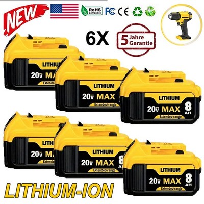 6Pack  20V 20 Volt Max XR 8.0AH Lithium Ion Battery DCB206-2 DCB205-2 For DEWALT