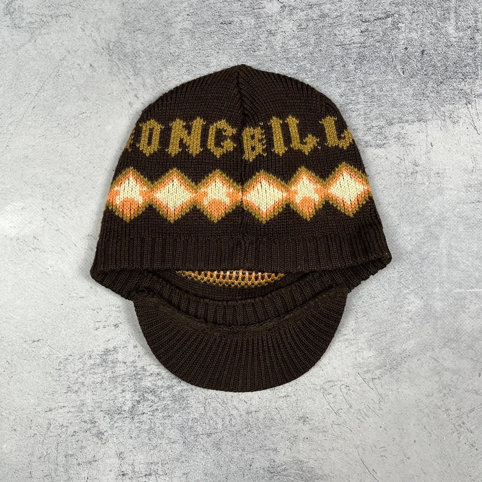 Винтажная мужская вязаная шапочка-бини Billabong с бриллиантовым узором - Изображение 4 из 4