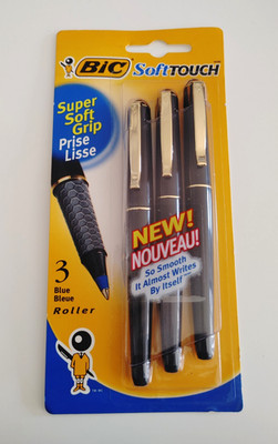 Vtg 3 Pack Bic Soft Touch Soft Grip Roller Ball Pens 24K Gold Plated Pocket Clip