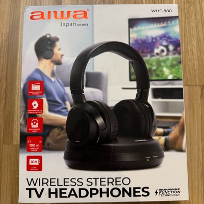 Aiwa WHF-880 Wireless RF Headphones Black Headband for TV/DVD/HiFi, 100M Range
