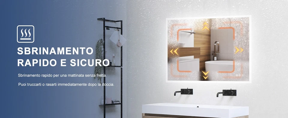 SPECCHIO LED BLUETOOTH ANTIFOG luce dimmerabile con 3 gradazioni di colore  - Immagine 4 di 4