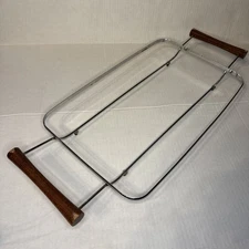Vtg Corning Ware P-35-B Broil Bake Serving Tray Cradle Only w/ Teak Wood Handles