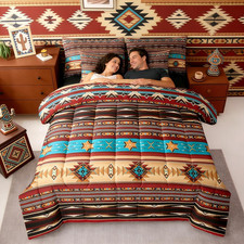 Bohemian Aztec Queen Comforter Set with Sheets Western 7 Piece Bedding Set Retro