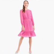 J. Crew Cinched-waist Dress Chiffon Long Sleeves 0153