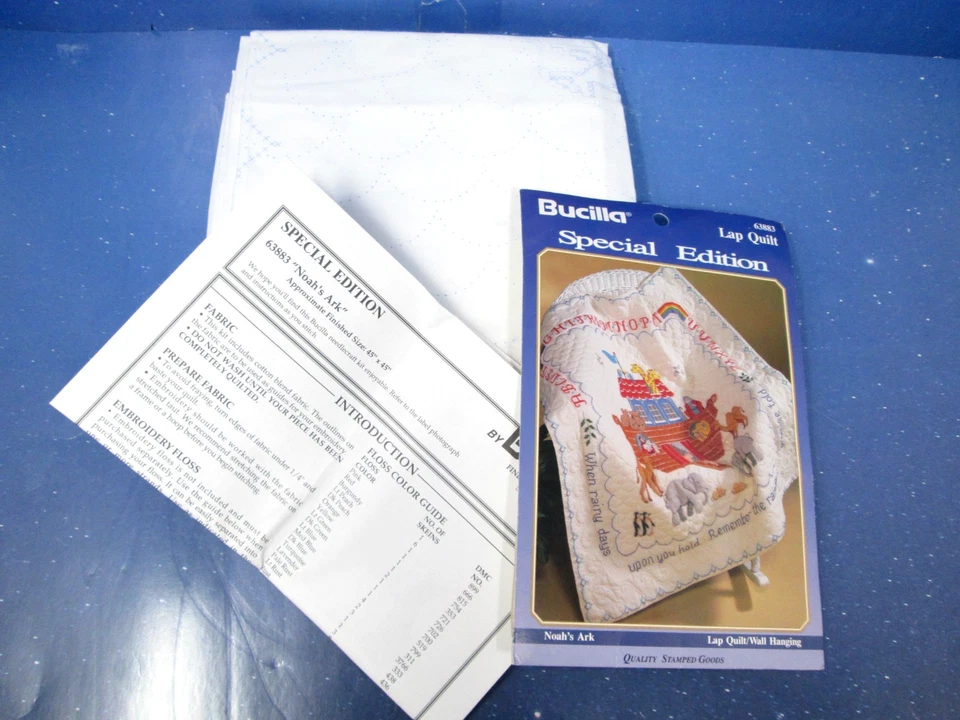 复古 Bucilla Stamped Cross Stitch Noahs Ark Lap 被子壁挂婴儿 63883 — 第 3/4 张图片