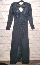 VTG Sequins Originals Black Silk Beaded Sequin 80s Formal Dress Gala Cocktail SM