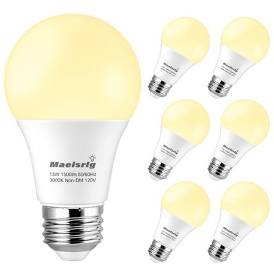 Maelsrlg 100 Watt Light Bulb Equivalent A19 LED - 90 CRI, 13W 1500LM, Warm Wh...