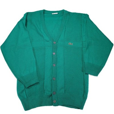 Lacoste Strickjacke M Grün Croco Logo Retro VTG Look V-Neck Herren Pullover Knit