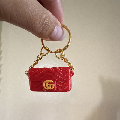 Bag Keychain Bag Charm, Red/Golden Chevron, 3D