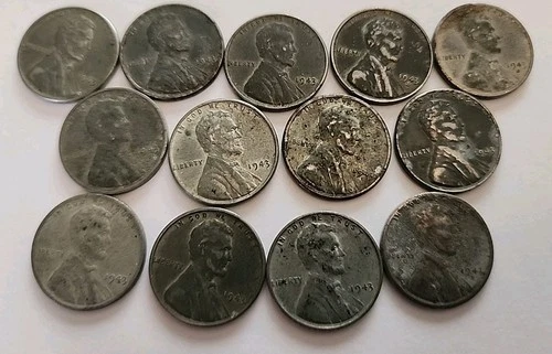 Lot Of 13 1943 STEEL Lincoln Wheat Cent WWII Penny Pennies