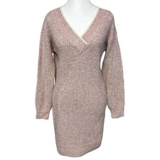 Abercrombie & Fitch Light Pink V-Neck Long Sleeve Sweater Dress Preppy Cozy Sm