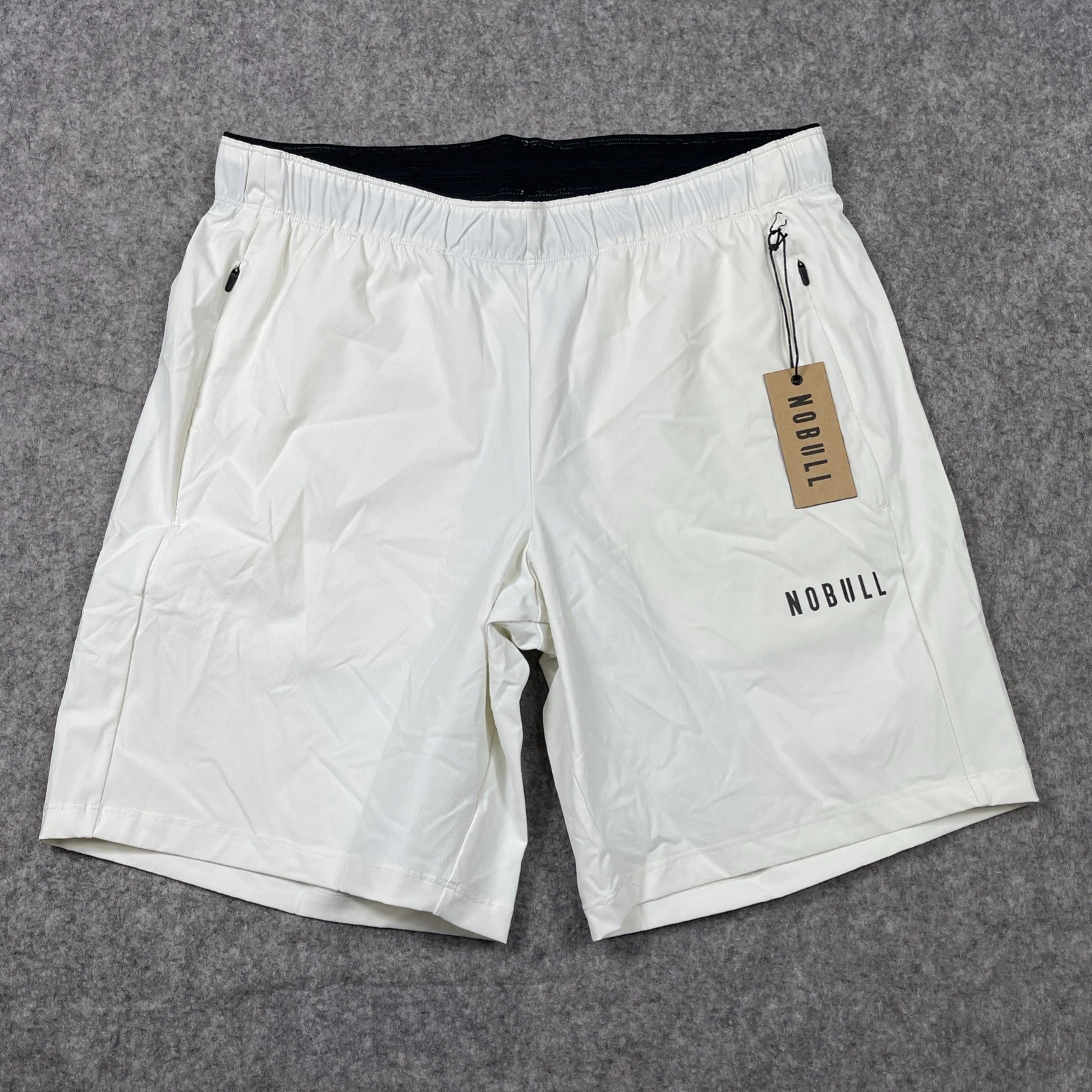 Nobull Men's Training Shorts Cream 8” Active Performance Nylon Unlined Small