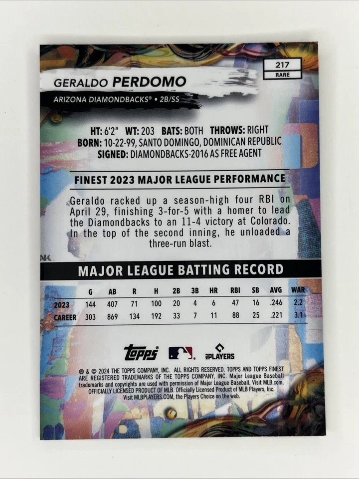 2024 Topps Finest Geraldo Perdomo Diamondbacks Rare Checkerboard - Image 2 of 2