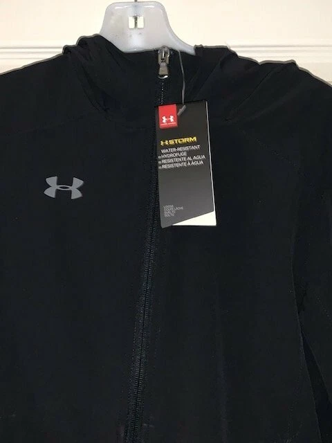 NWT Under Armour Challenger II Storm Shell Hooded Boy s Large Black Jacket