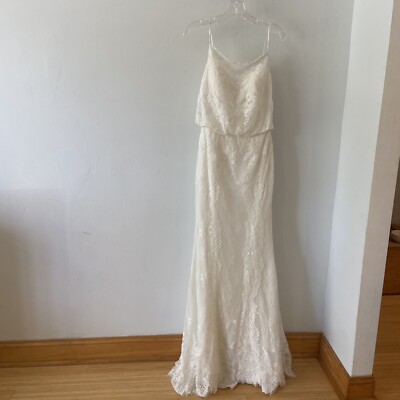 Jasmin Collection Sz6 Boho/Classic Spaghetti Strap Trumpet Lace Wedding Dress