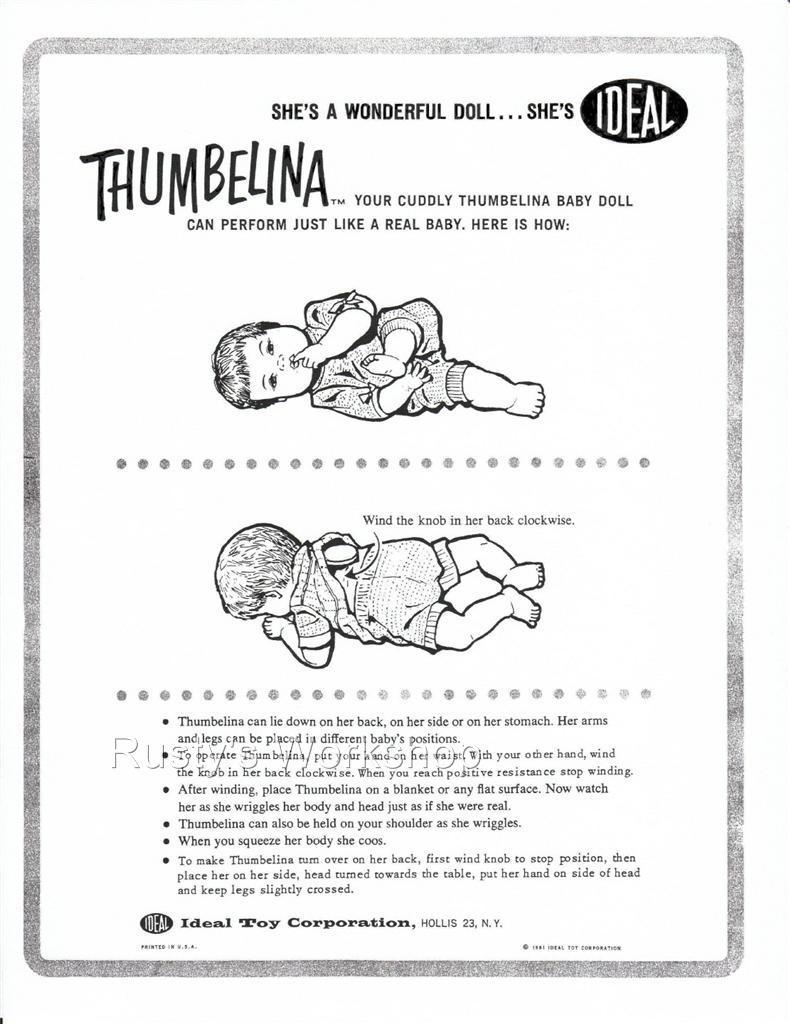 1961 THUMBELINA doll by Ideal Operating  INSTRUCTIONS (Reproduction)