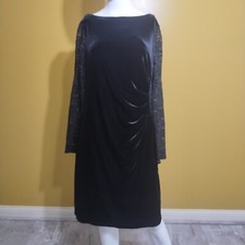 Chaps Long Sleeve Crushed Velvet and Lace Midi Dress Size 14 Whimsygoth Goth